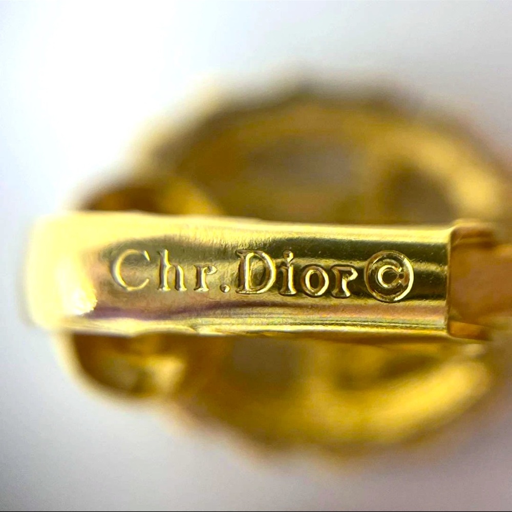 Christian Dior Gold Clip-On Earrings Set Logo Design Vintage - Picture 6 of 8